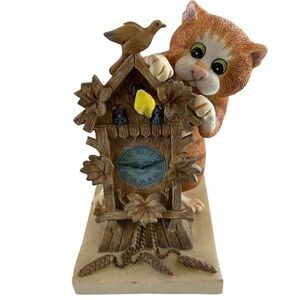 Enesco Orange Marmalade Cat and Cuckoo Clock Statue Figurine 2006